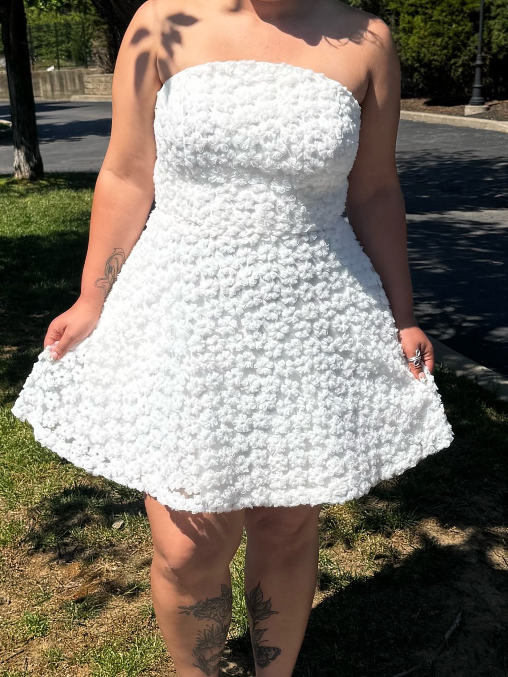 Anthropologie White Strapless Floral Appliqué Mini Dress - Picture 3 of 4